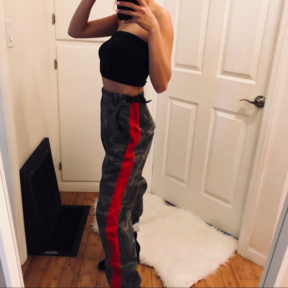 LAST ONE Camo Pants Joggers with Red Stripes